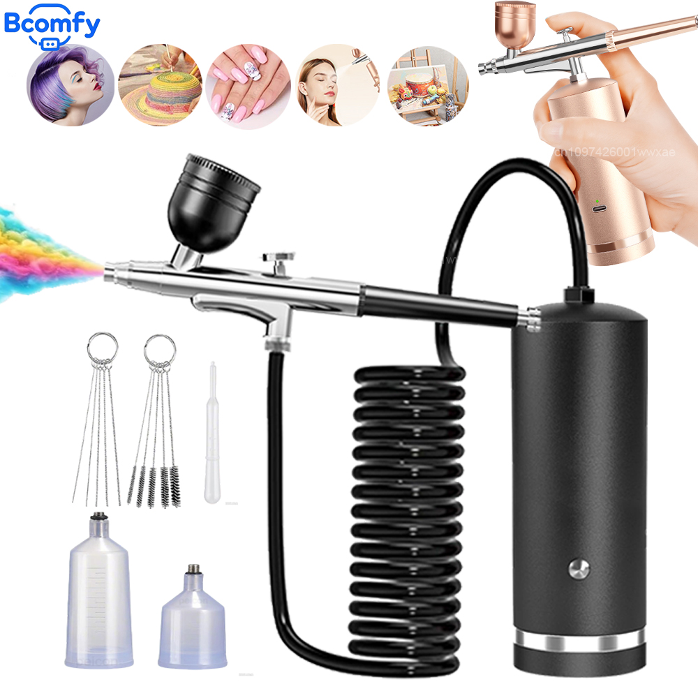 Airbrush Kit With Mini Compressor - コンプレッサー付きエアブラシ 充電式エアブラシ コンプレッサー付きミニハンドヘルドスプレーガン 家庭用ナノ酸素注入器