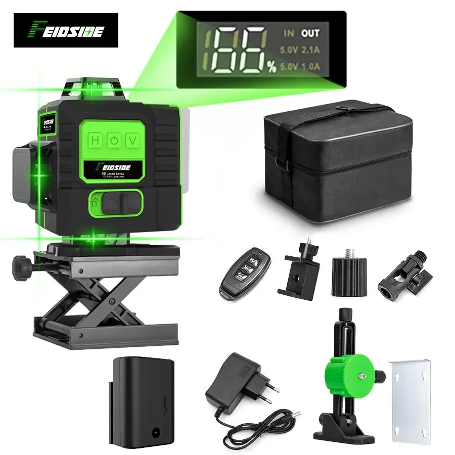 Laser Level 16 Lines 4D Green - フェイドサイド16/12ライン4d/3dレーザーレベルグリーンラインセルフレベリング水平および垂直360超強力レーザーレベル
