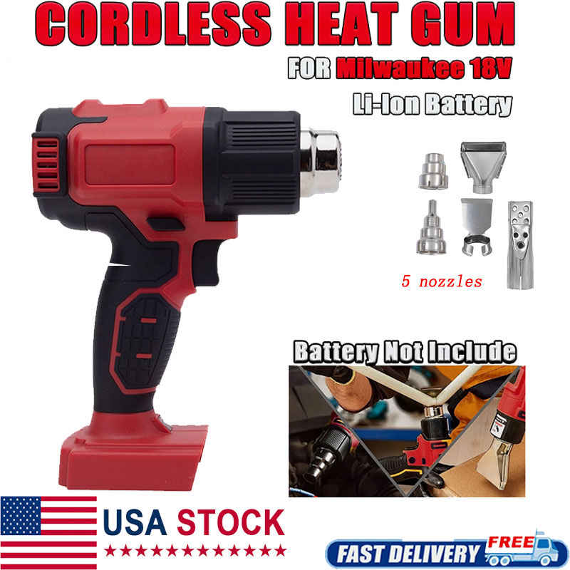 Cordless Heat Gun For Shrink Tubing - ミルウォーキー18Vバッテリー対応コードレスヒートガン、ポータブルホットエアガン、急速加熱、デュアル温度設定、4種類のノズル付き、380W 1022 ° F (550 °