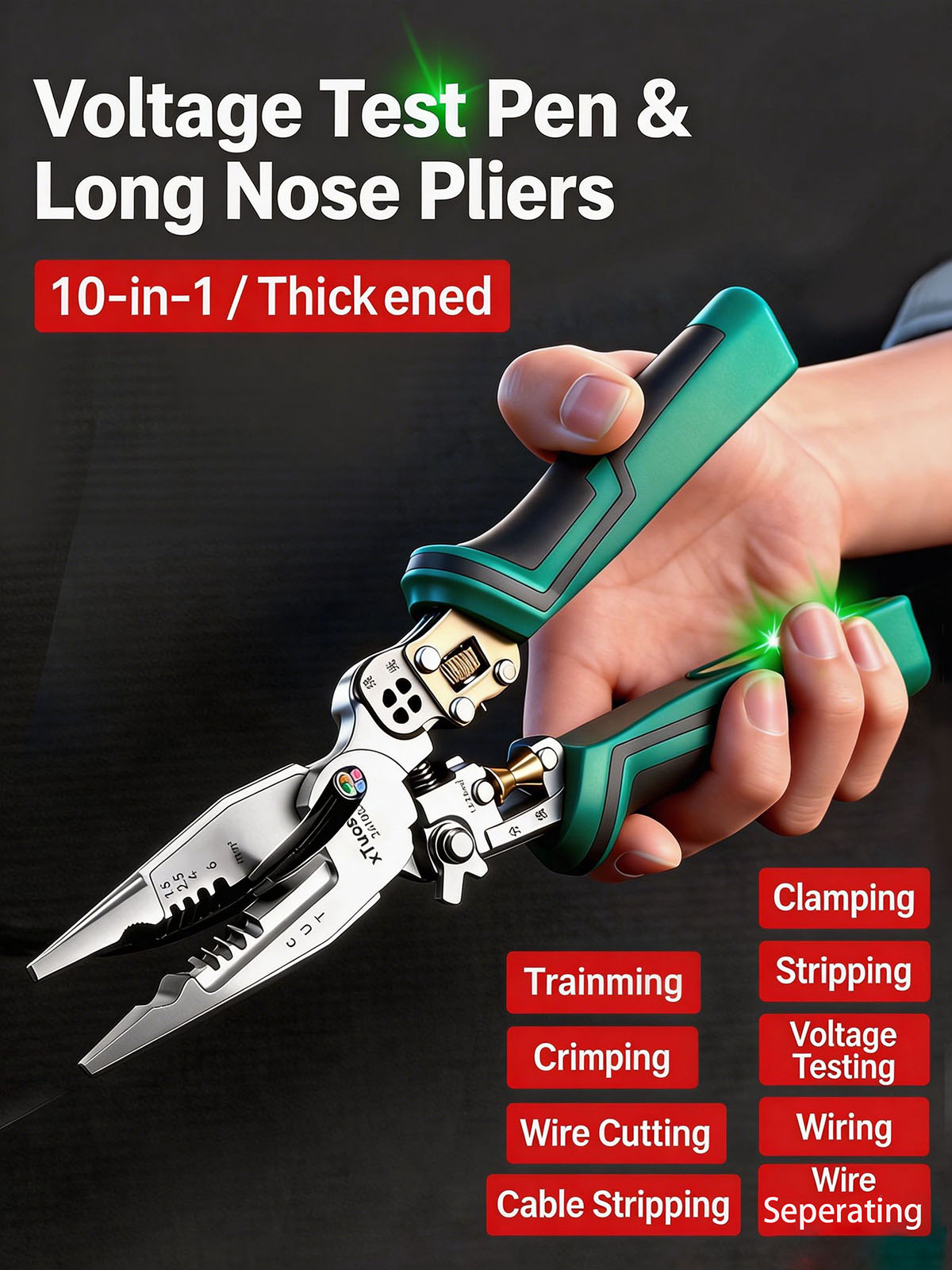 Automatic Wire Stripper Cutter - 10 in 1 多機能ワイヤーストリッパーペンチ、電圧テスター付き電気ケーブルカッター、圧着工具、電気技師用ストリッピングツール