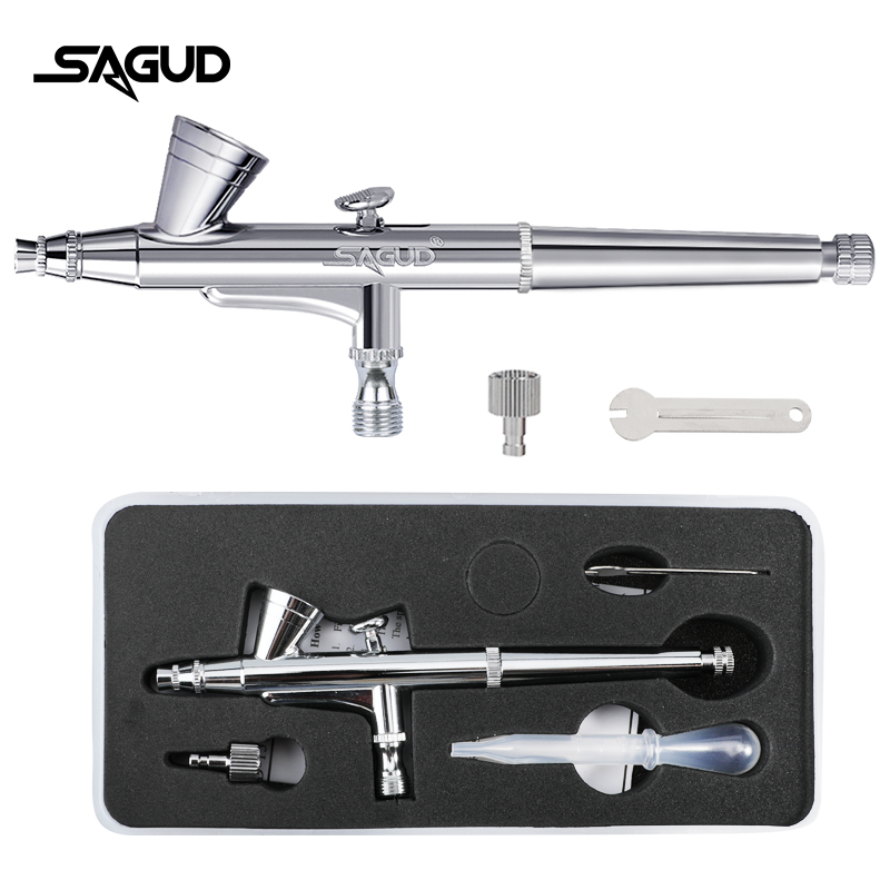 Airbrush Kit With Mini Compressor - SAGUD エアブラシモデル SD-135 0.2 ミリメートル多目的デュアルアクション重力フィードエアブラシセットキットイラスト美容ケーキ装飾