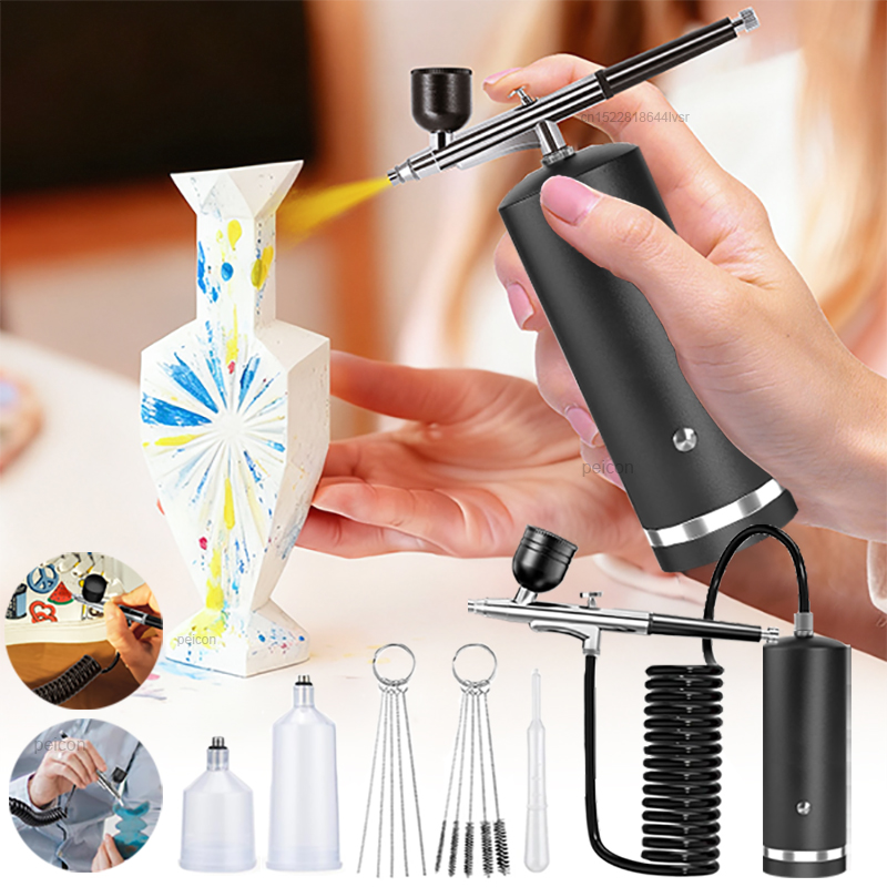 Airbrush Kit With Mini Compressor - エアブラシとコンプレッサー付きペイントスプレーガン エアブラシ塗装用ミニスプレーガン ペイントモデリングクラフト用 エアブラシキット（コンプレッサー付き）