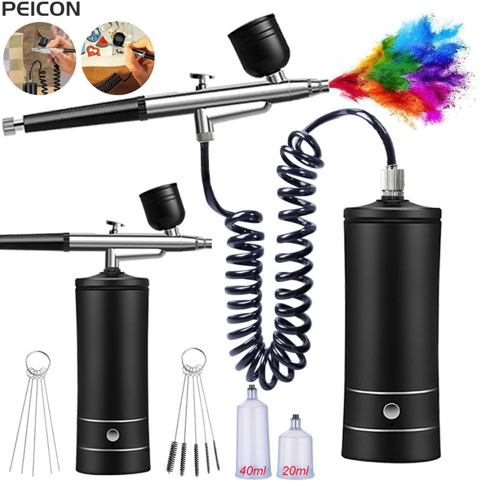 Airbrush Kit With Mini Compressor - コンプレッサー付きエアブラシ ポータブルエアブラシペイントスプレー ミニスプレーガン ワイヤレスエアブラシペイント エアブラシキット コンプレッサー付き