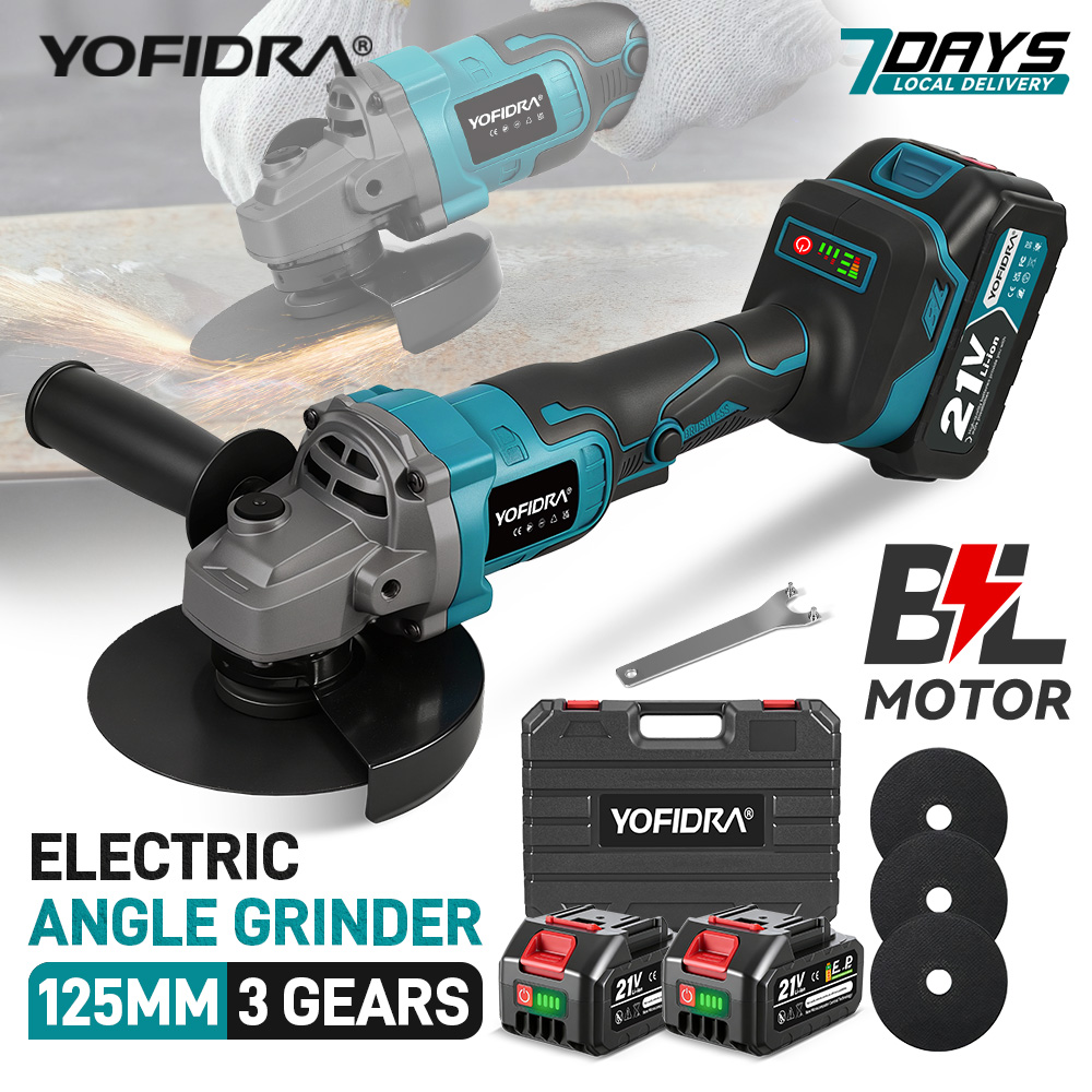 Brushless Angle Grinder Battery Powered - YOFIDRA 125mmブラシレスアングルグラインダー 3段階変速 コードレス研削盤 切断 木工用電動工具