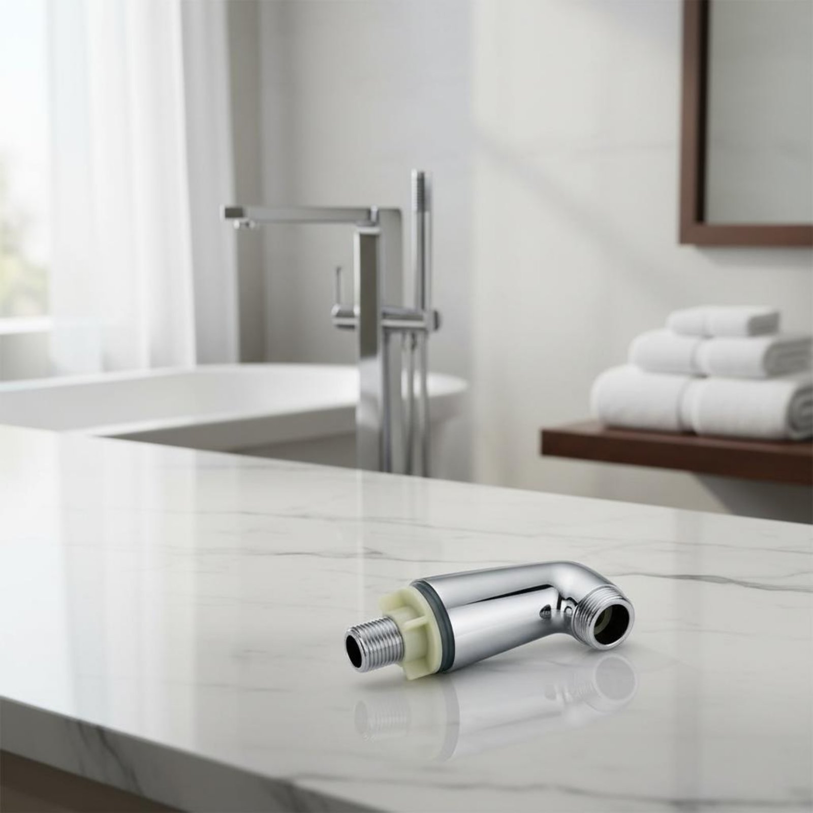 Plumbing - 2ピース浴槽蛇口取り付け脚 シルバートーン仕上げ 浴室用配管金具
