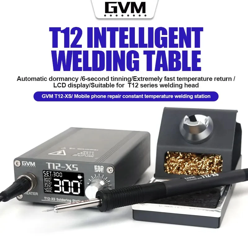 Digital Soldering Station T12 - GVM T12-XS スマートLEDデジタル表示はんだステーション。自動スリープ機能付き。携帯電話、BGA、PCBのリワークやはんだ付け作業に最適。