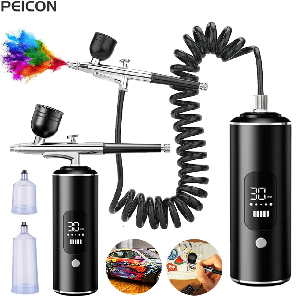 コンプレッサー付きエアブラシ ポータブルエアブラシ塗装 ミニ - Airbrush Kit With Mini Compressor のレビューと価格