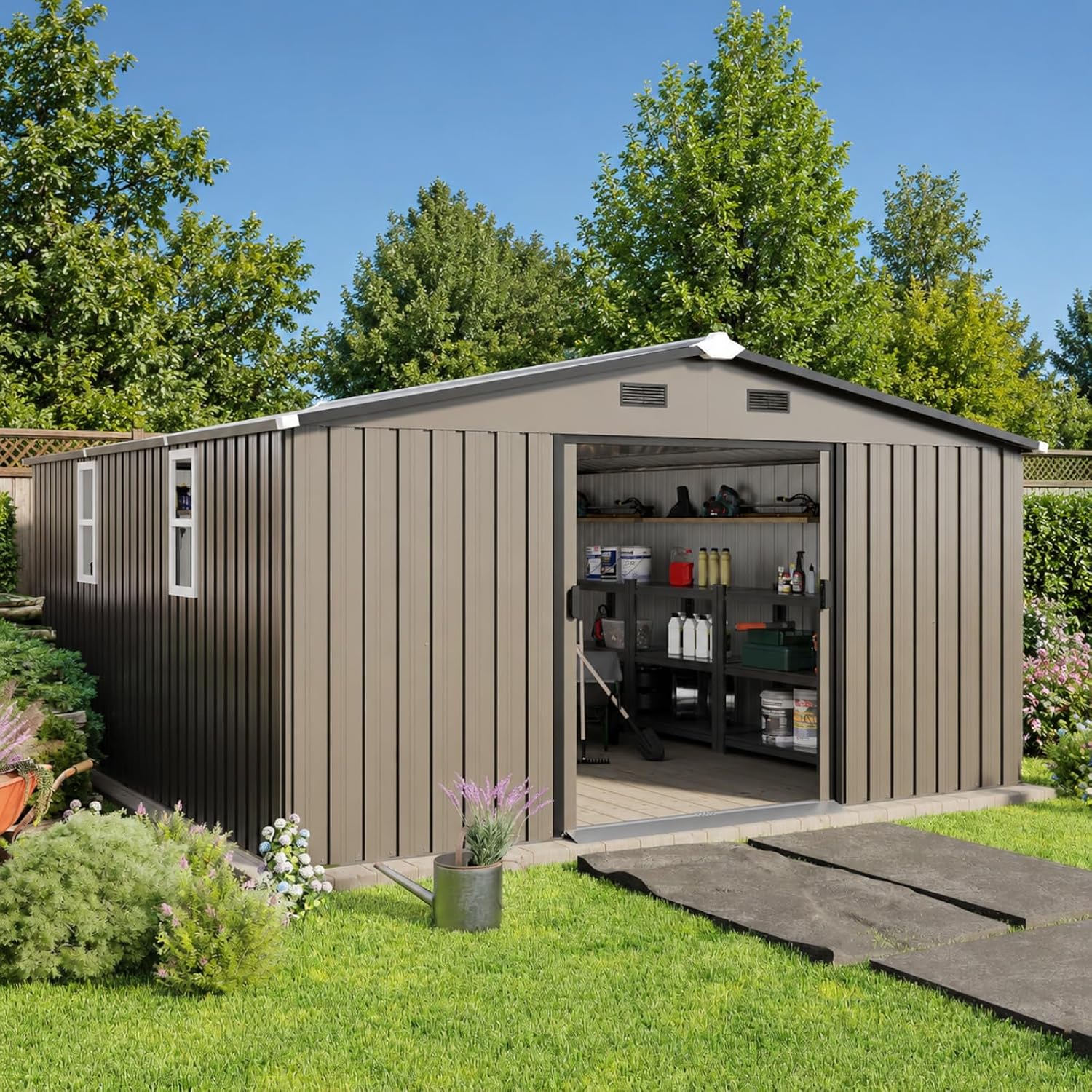 金属製物置 10x12フィート 屋外裏庭パティオガーデンツー - Garden Tools のレビューと価格
