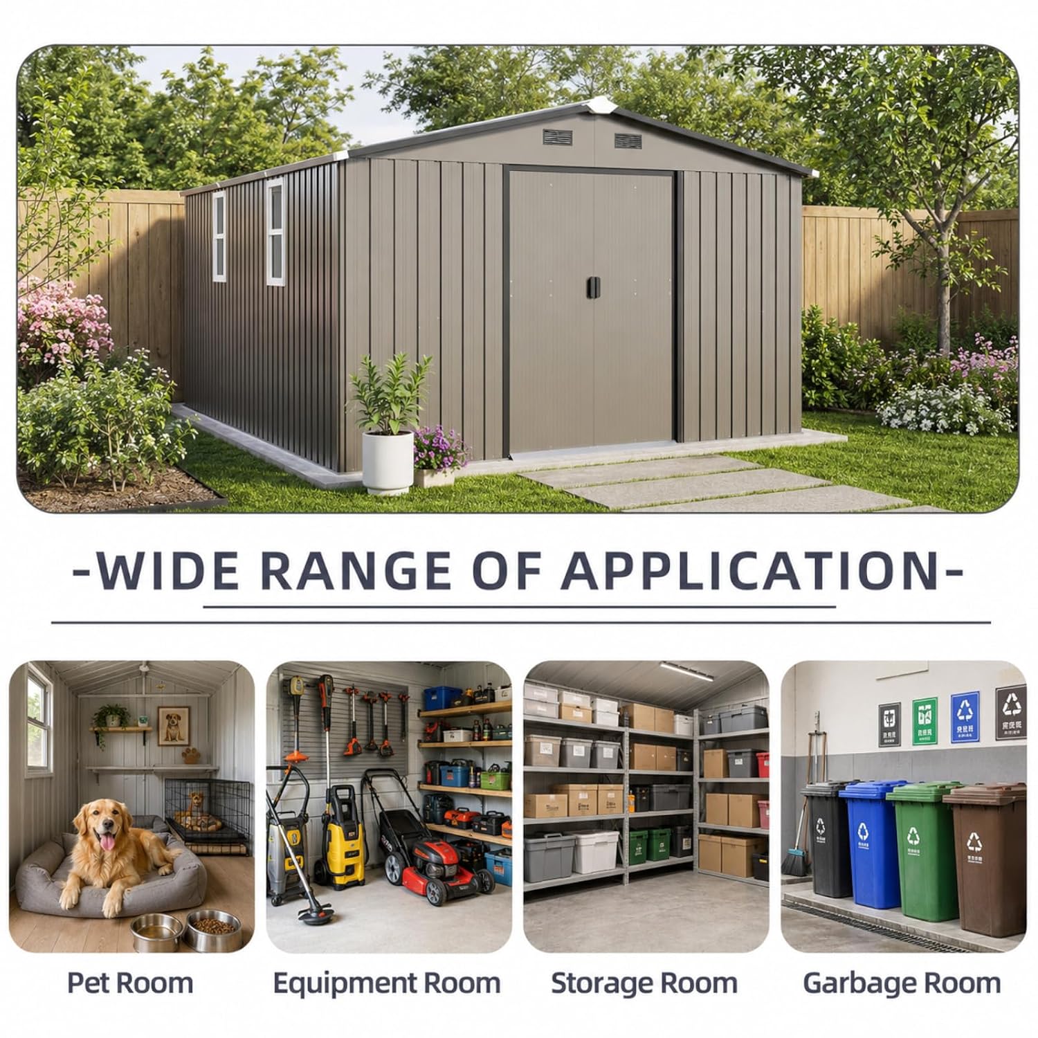 金属製物置 10x12フィート 屋外裏庭パティオガーデンツー - Garden Tools のレビューと価格