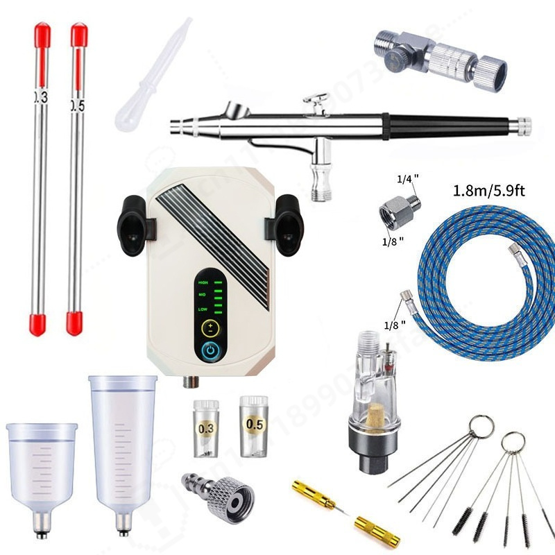 ミニエアブラシコンプレッサーキット、US EUプラグ、模型塗 - Airbrush Kit With Mini Compressor のレビューと価格