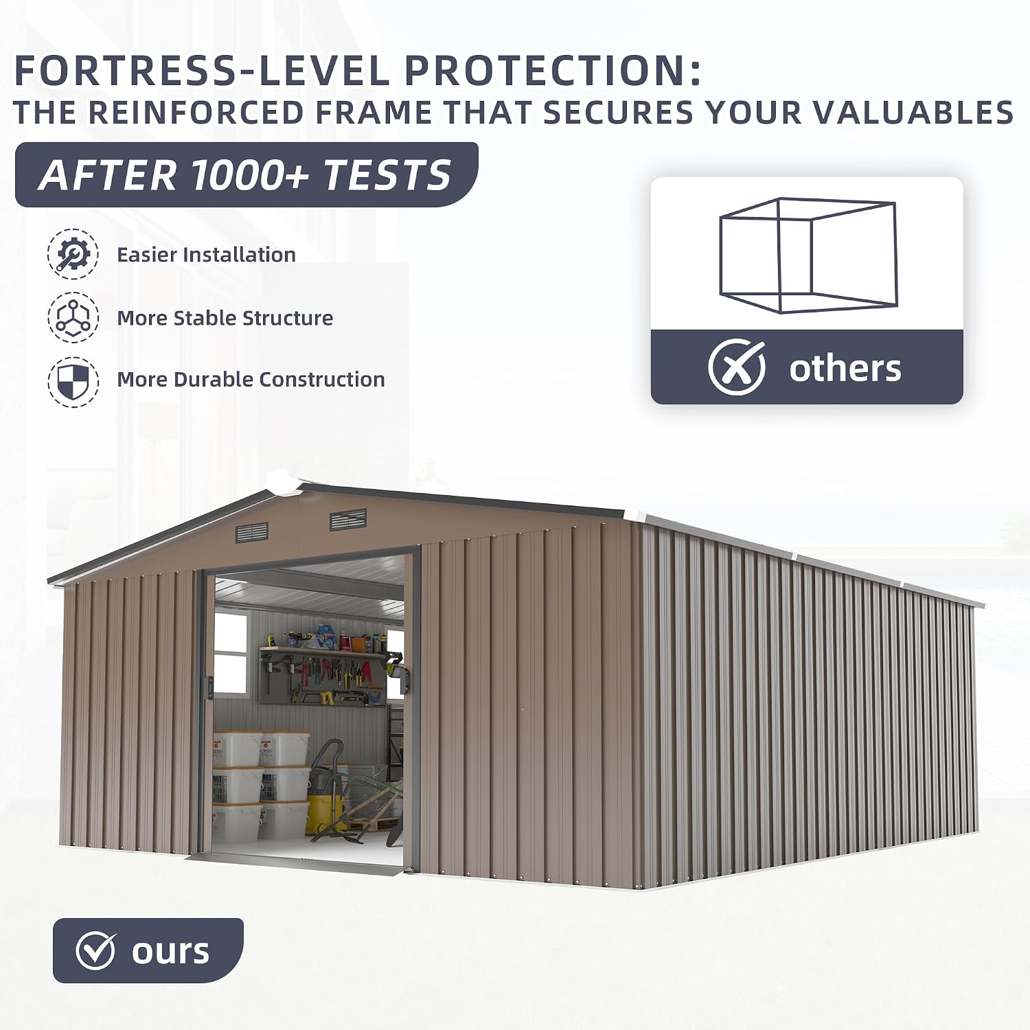 10x12フィートの屋外用金属製収納庫、耐候性のある庭用物置 - Garden Tools のレビューと価格