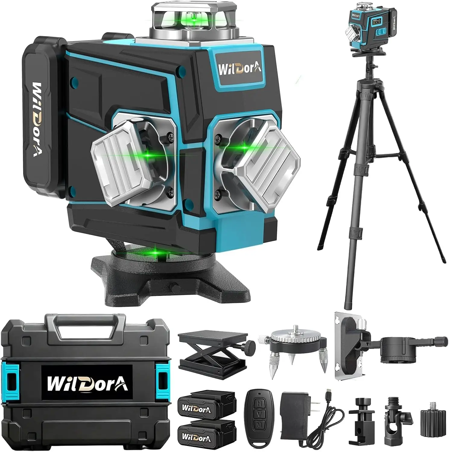 三脚付きレーザーレベル、4x360 °   セルフレベリング - Laser Level 16 Lines 4D Green のレビューと価格