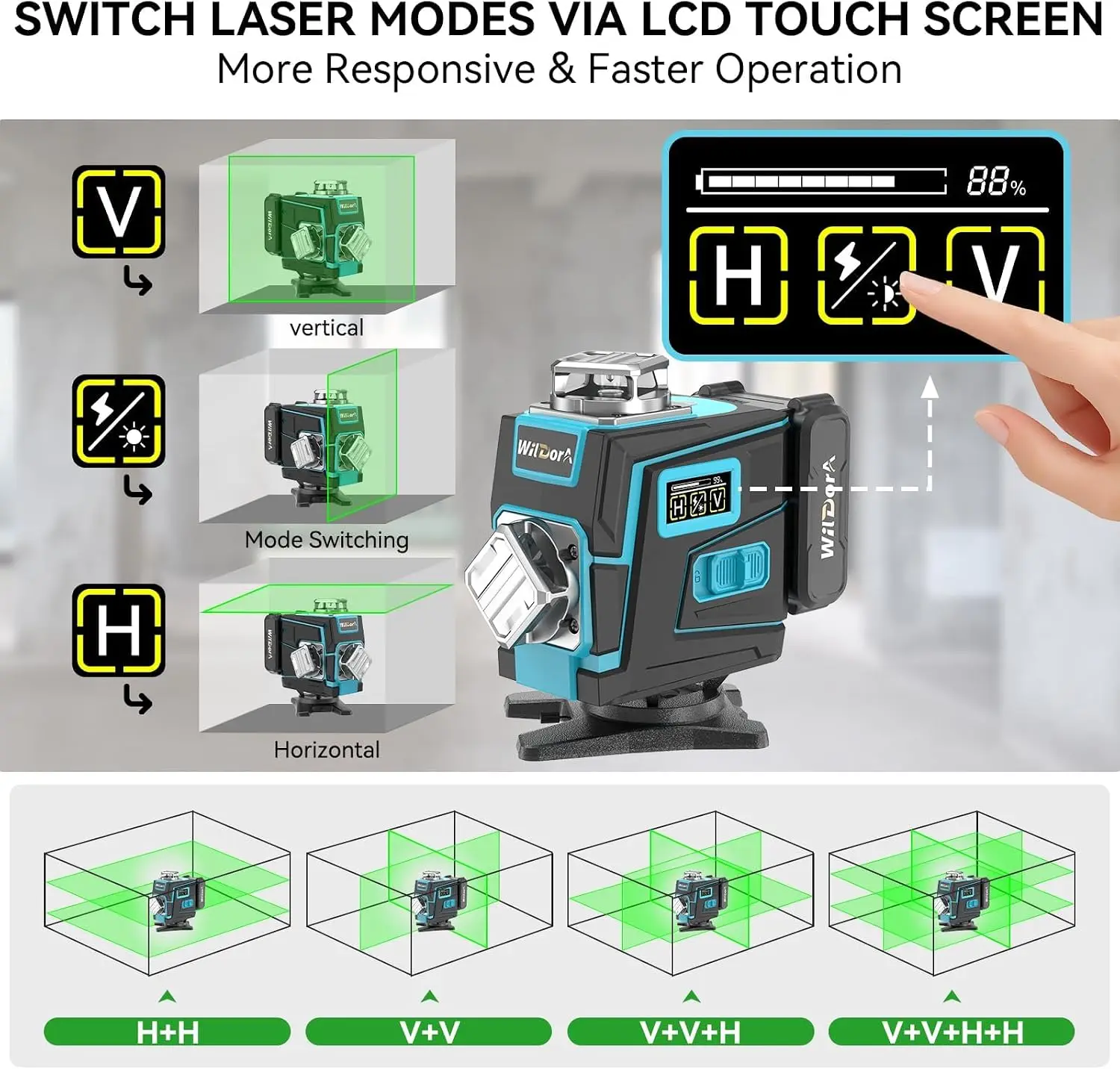 三脚付きレーザーレベル、4x360 °   セルフレベリング - Laser Level 16 Lines 4D Green のレビューと価格