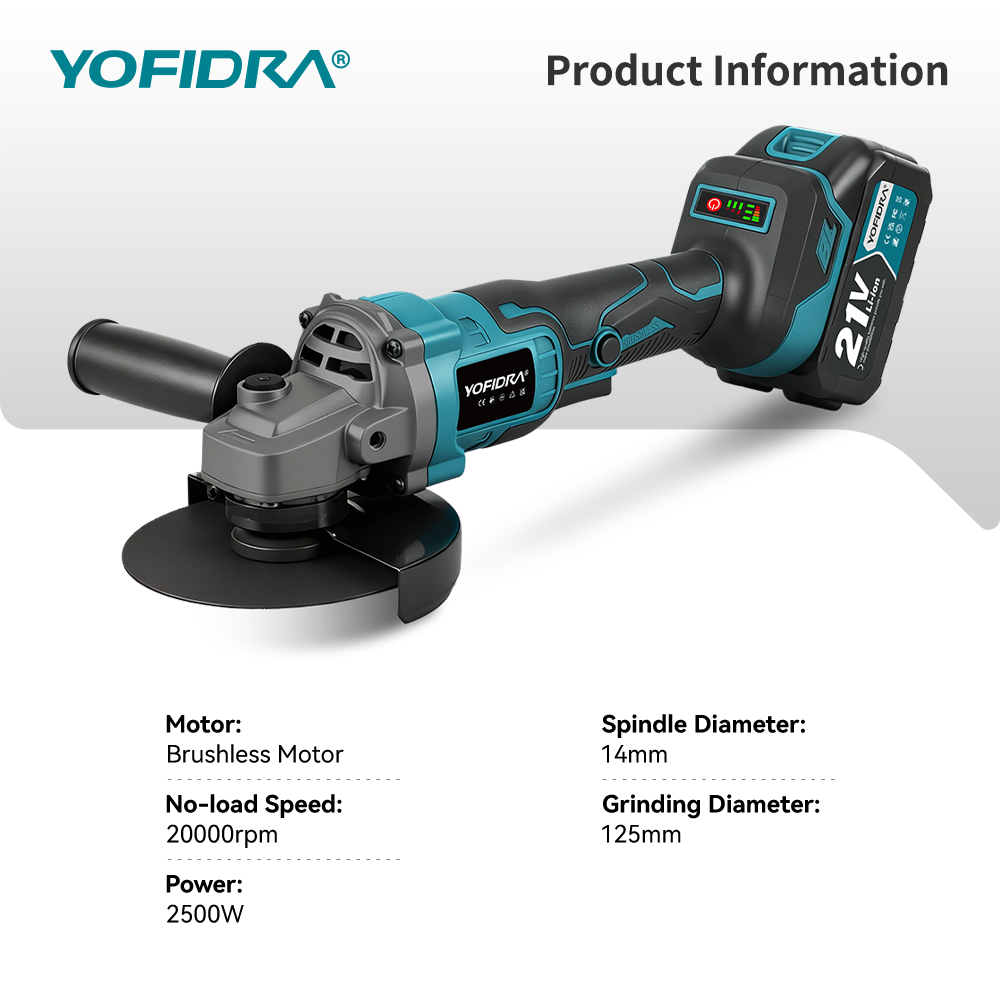 YOFIDRA 125mmブラシレスアングルグラインダー 3 - Brushless Angle Grinder Battery Powered のレビューと価格
