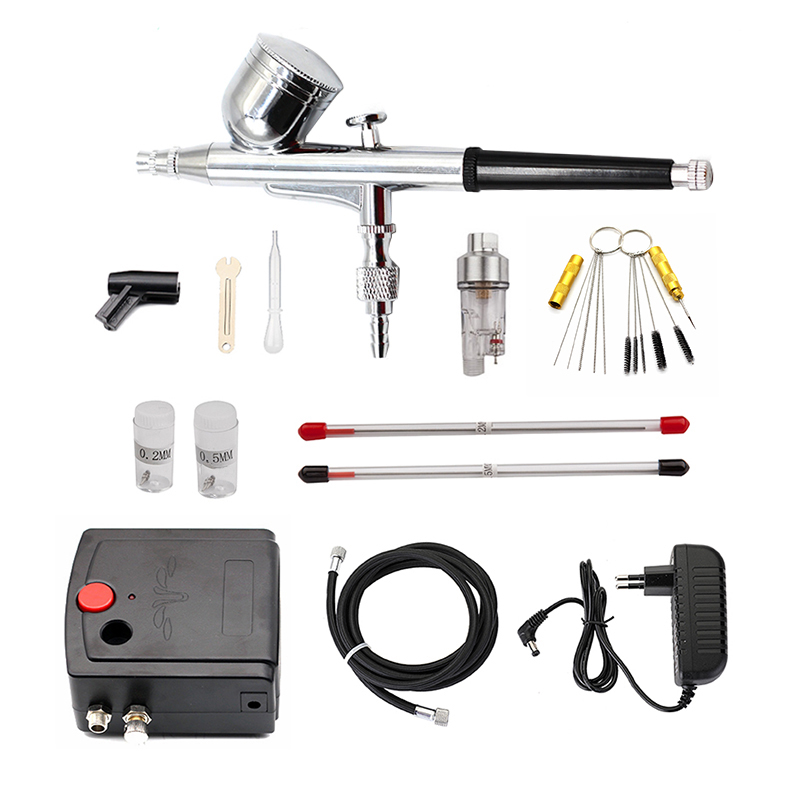 デュアルアクションスプレーガンエアブラシコンプレッサー付き0 - Airbrush Kit With Mini Compressor のレビューと価格
