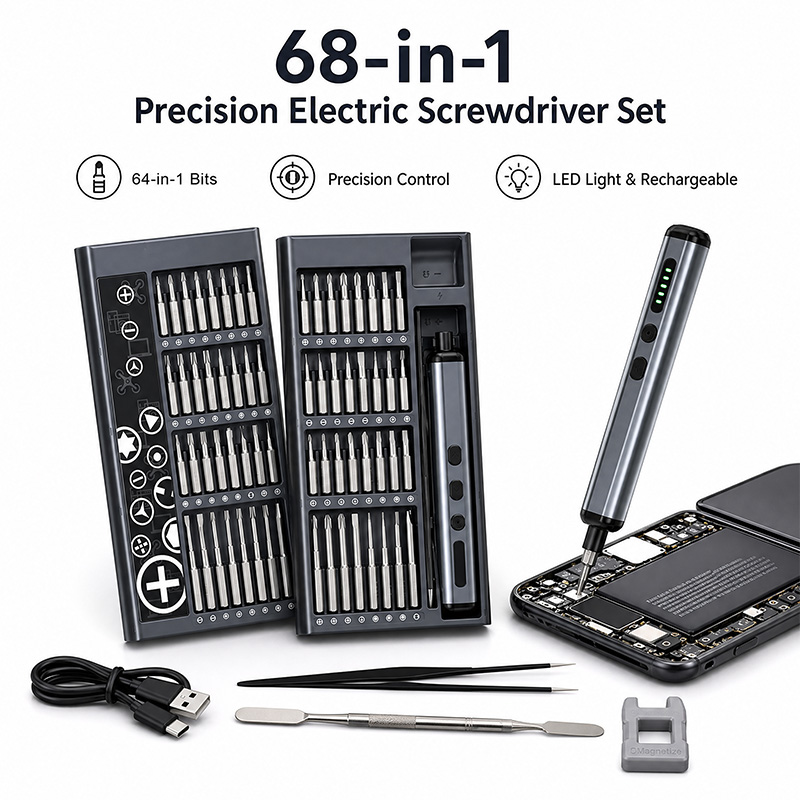 68 in 1精密電動ドライバーセット、64ビット、LEDラ - Electric Screwdriver Rechargeable Usb のレビューと価格