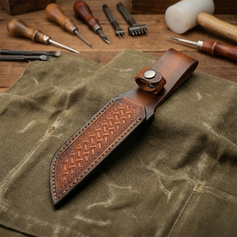 ブラウンハンドエンボス加工レザー固定式ナイフシース耐久性のあ - Hand Tools のレビューと価格
