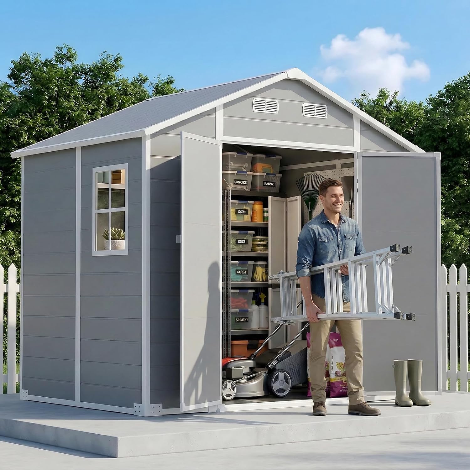 8×6フィートの屋外用収納庫、床付き防水ガーデン樹脂製ツール - Garden Tools のレビューと価格
