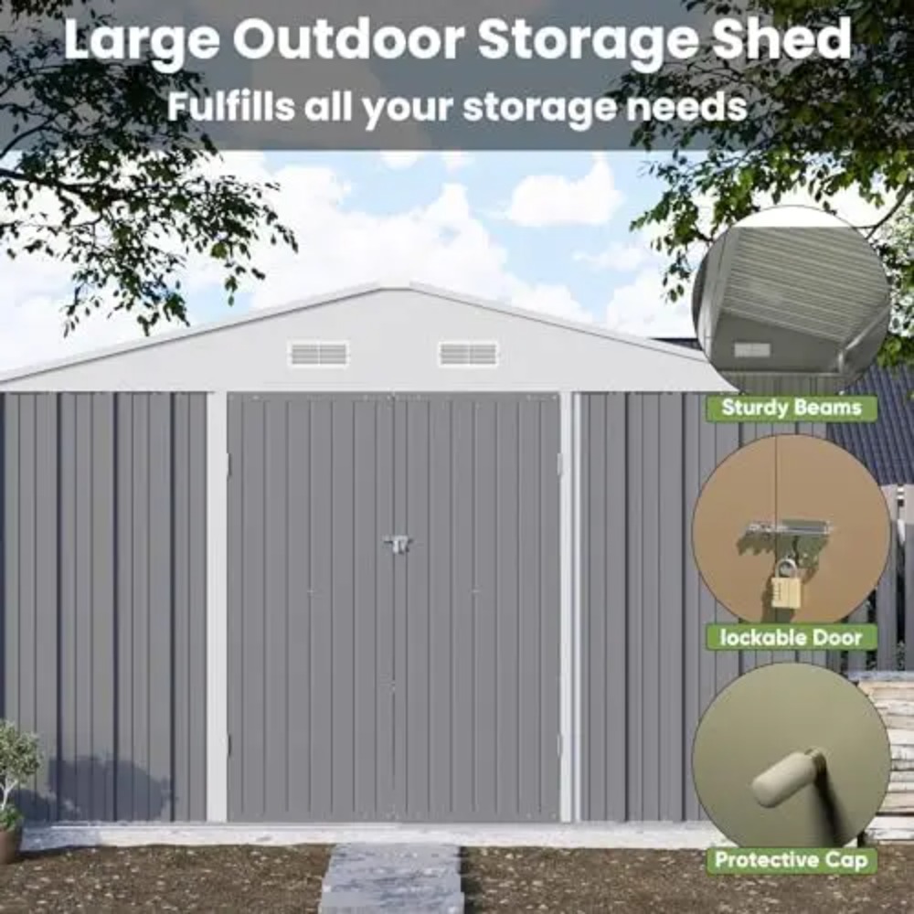 10x10フィートの金属製収納庫、ブラウン |   スチール - Garden Tools のレビューと価格