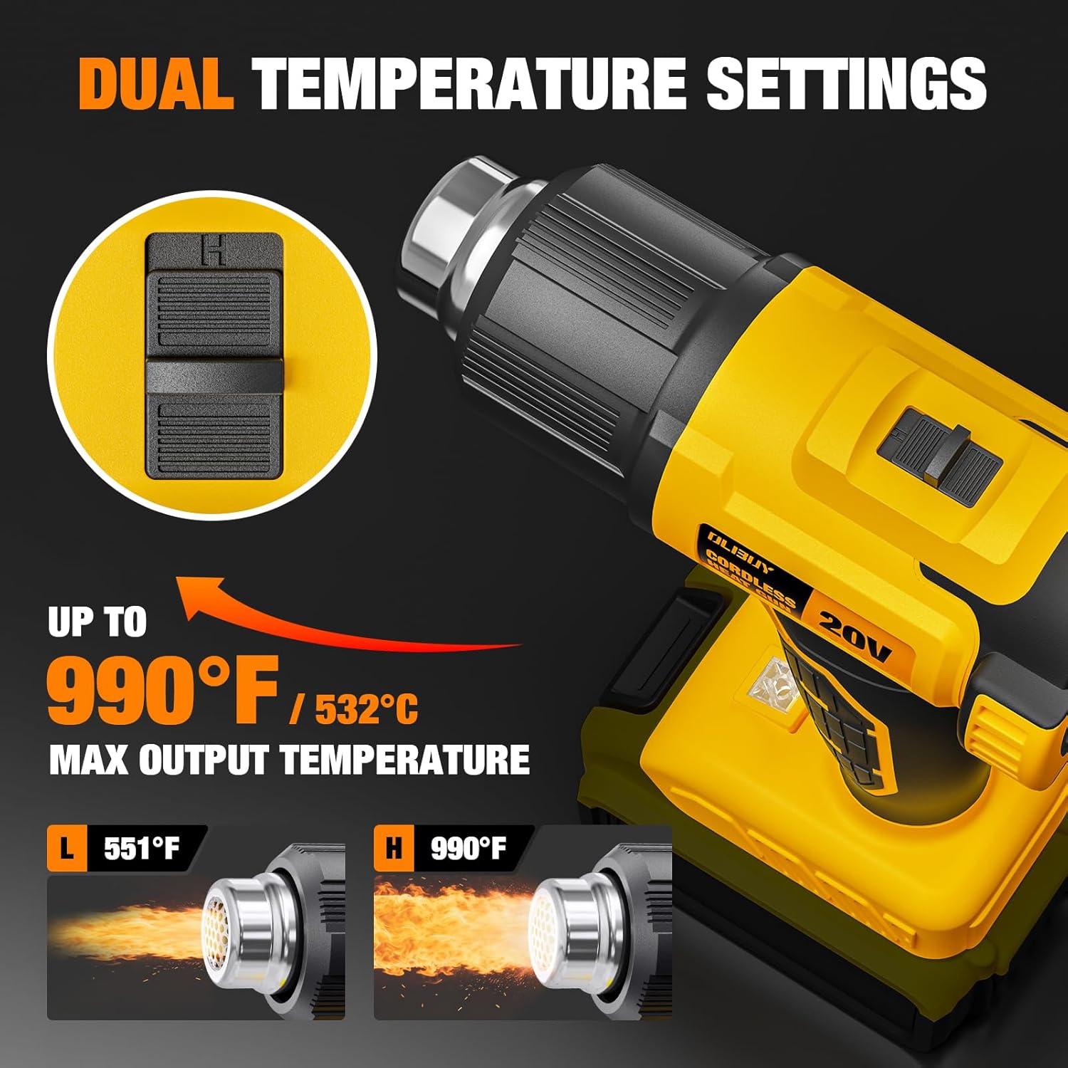 コードレスヒートガン、20Vバッテリー対応、7種類のノズルと - Cordless Heat Gun For Shrink Tubing のレビューと価格